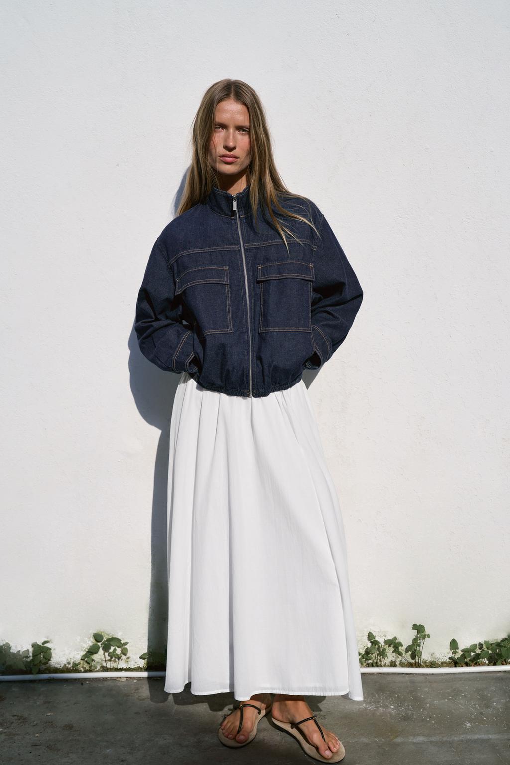 ДЖИНСОВЫЙ БОМБЕР Z1975 С ВОРОТНИКОМ-СТОЙКОЙ