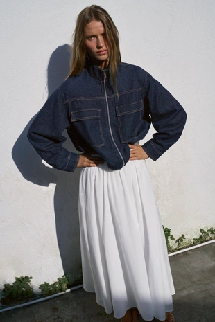 Джинсовый бомбер Z1975 с воротником-стойкой- Заказать в России