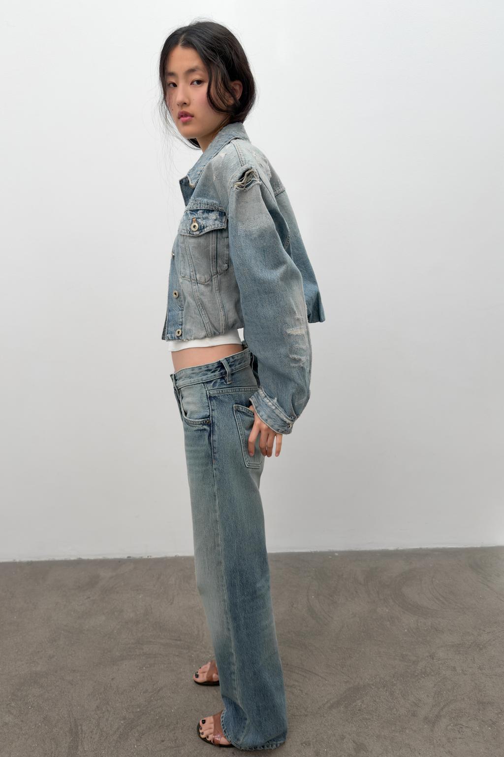 УКОРОЧЕННАЯ ДЖИНСОВАЯ КУРТКА TRF С РАЗРЫВАМИ