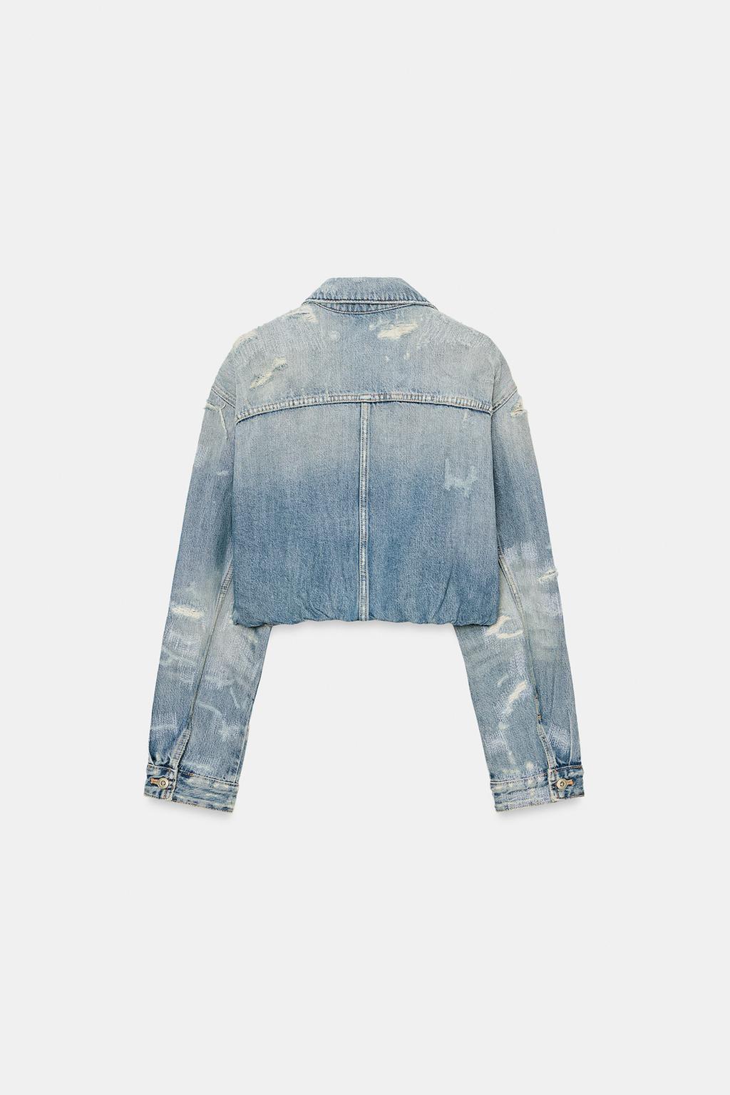 УКОРОЧЕННАЯ ДЖИНСОВАЯ КУРТКА TRF С РАЗРЫВАМИ