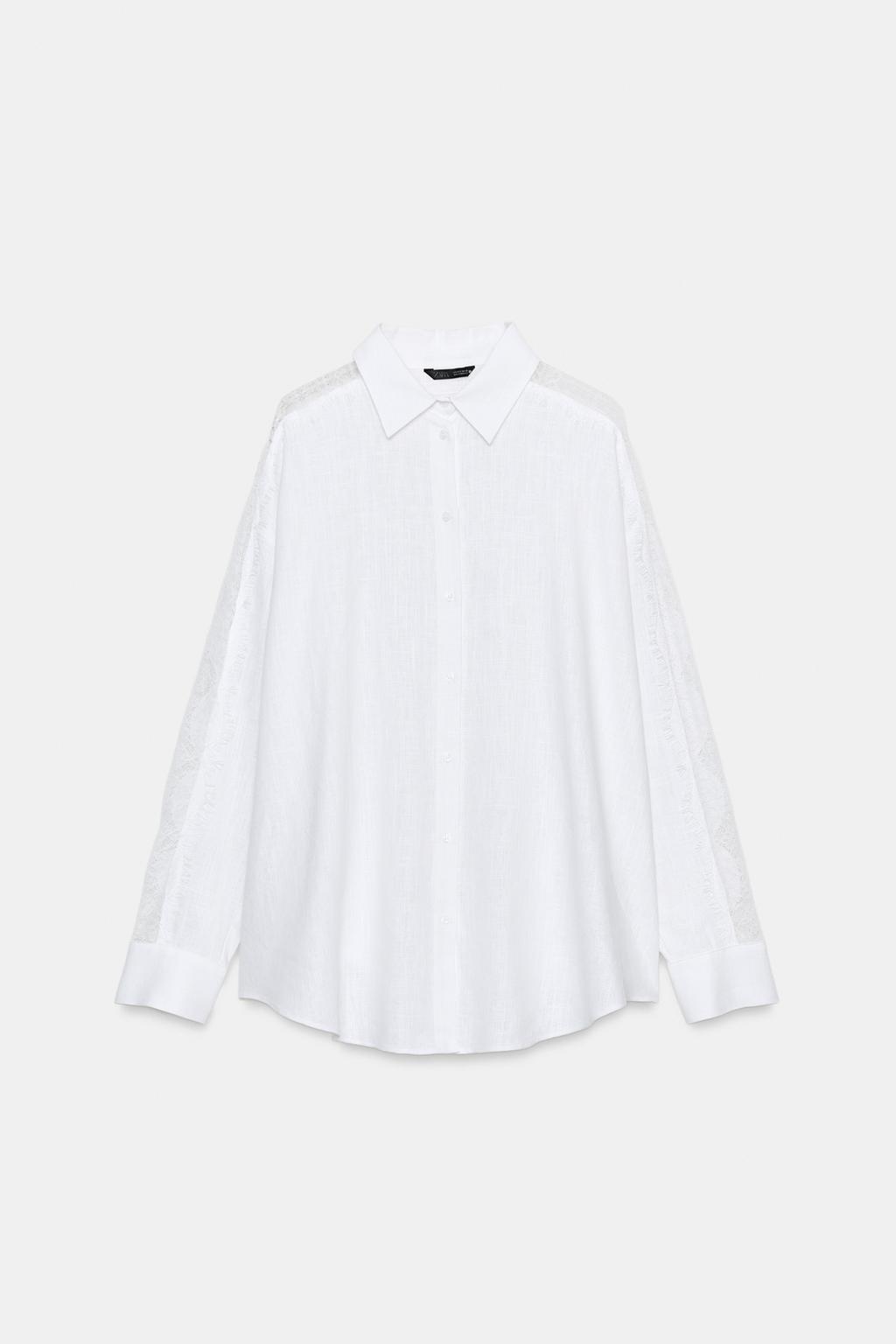 РУБАШКА ОВЕРСАЙЗ ИЗ ЛЬНА С КРУЖЕВОМ