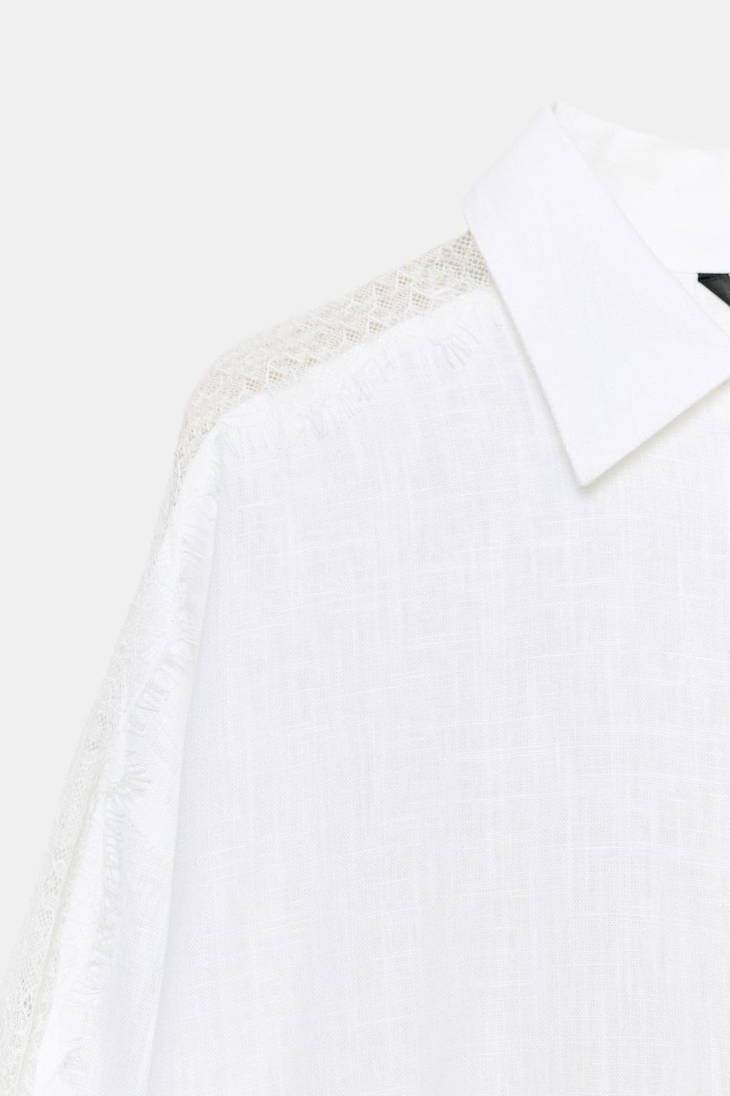 РУБАШКА ОВЕРСАЙЗ ИЗ ЛЬНА С КРУЖЕВОМ