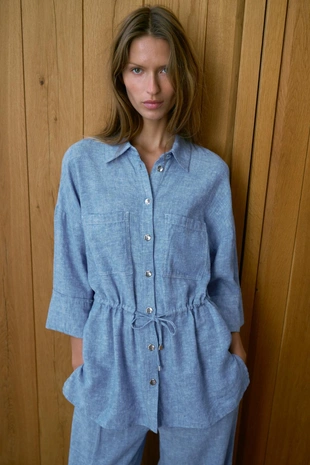 Рубашка сафари из льна- Заказать в России