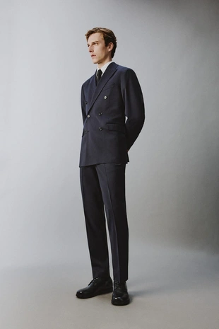 Двубортный костюмный блейзер из 100% шерсти в тонкую полоску- Заказать в России