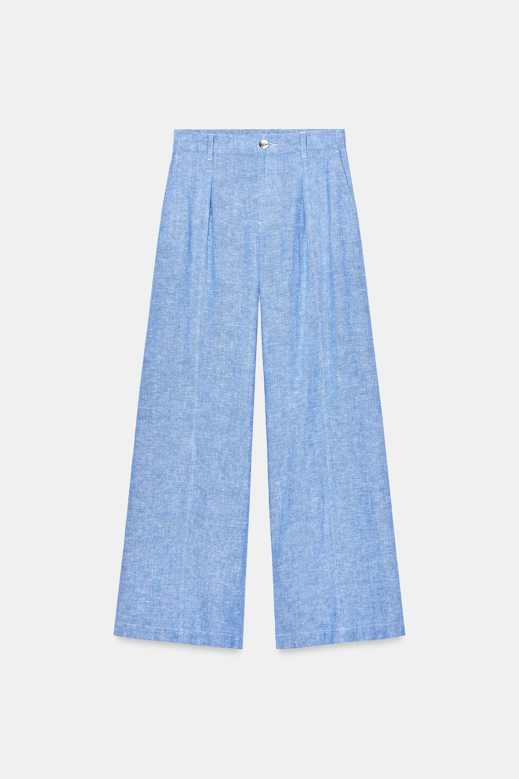 БРЮКИ С ШИРОКИМИ ШТАНИНАМИ И ЗАЩИПАМИ ИЗ СМЕСОВОГО ЛЬНА