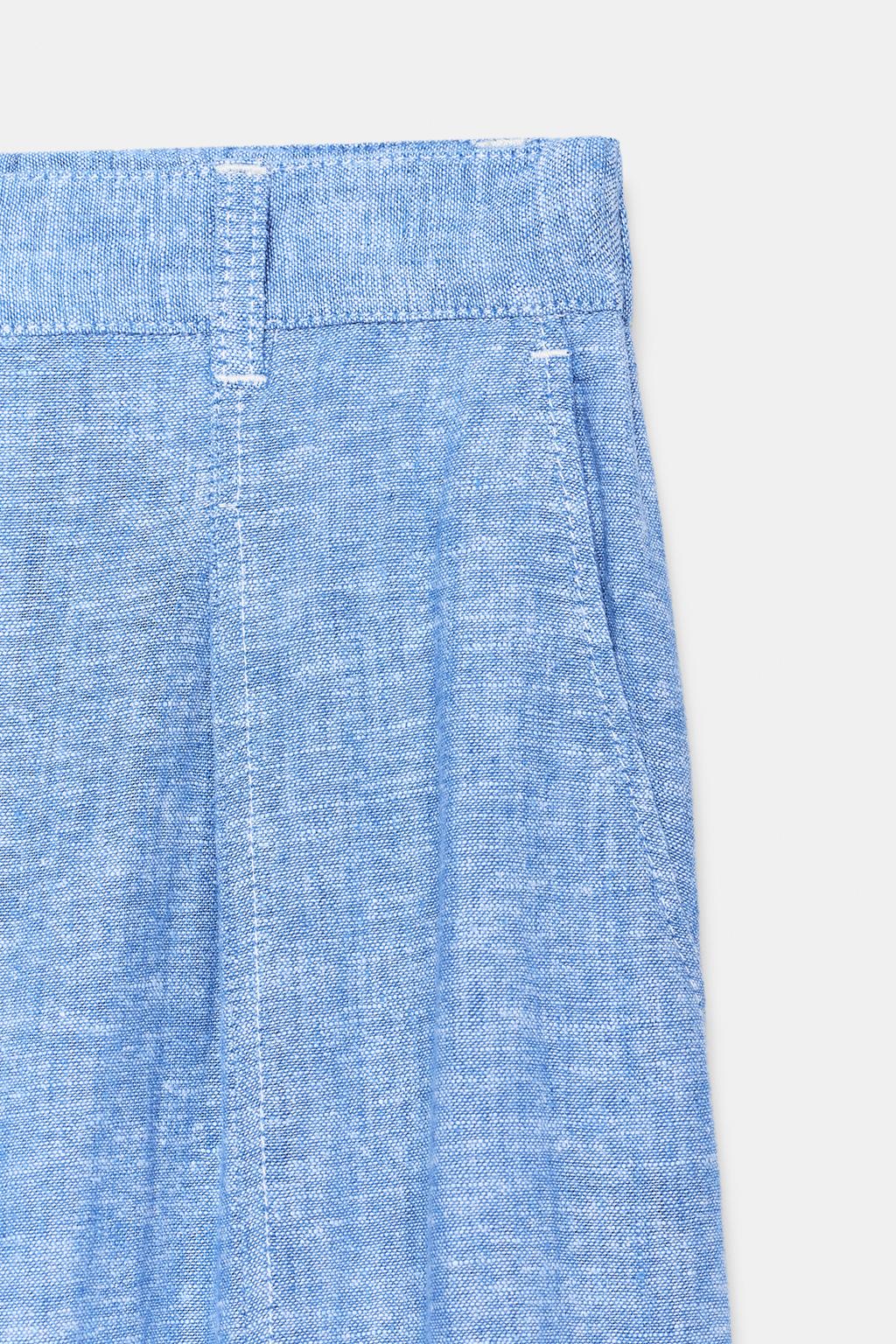 БРЮКИ С ШИРОКИМИ ШТАНИНАМИ И ЗАЩИПАМИ ИЗ СМЕСОВОГО ЛЬНА