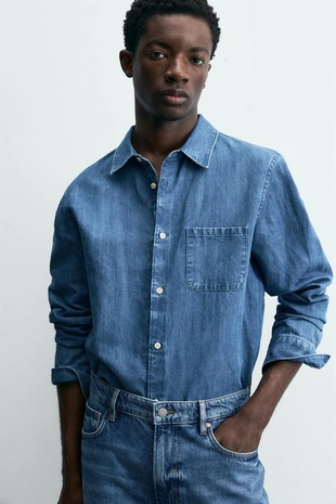 Рубашка из шамбри в стиле стандартной посадки- Заказать в России