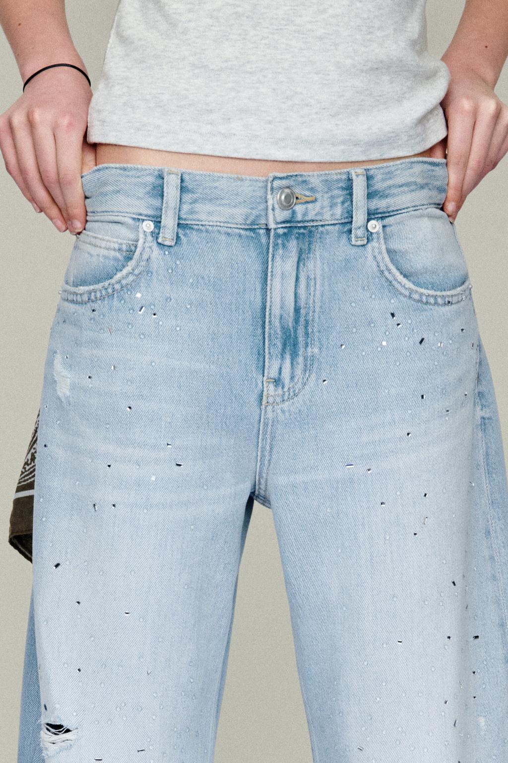 ДЖИНСЫ баллон С РВАНЫМИ ДЕТАЛЯМИ И СТРАЗАМИ