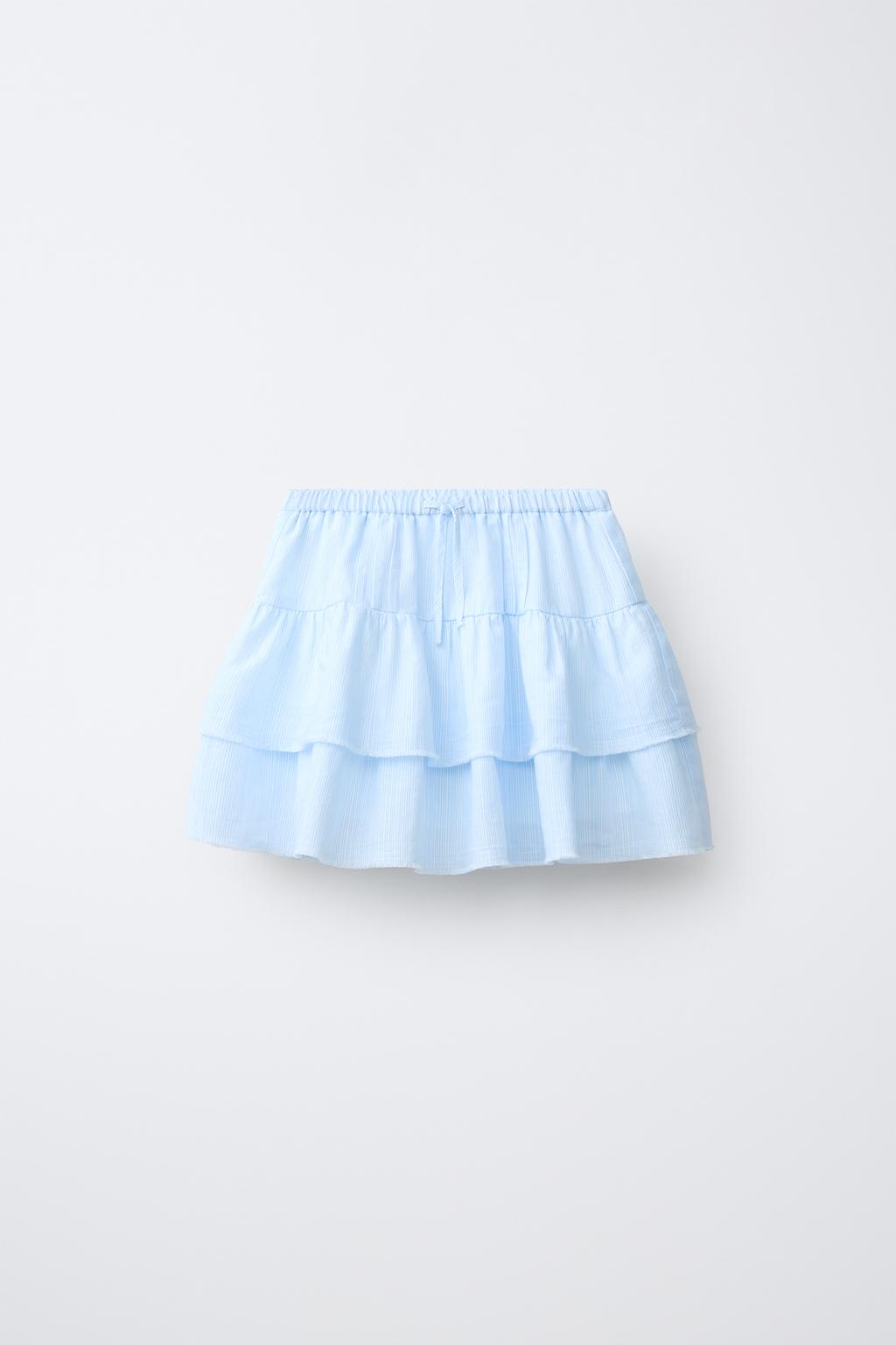 ЮБКА С ВОЛАНАМИ ИЗ СМЕСОВОГО ЛЬНА И ХЛОПКА