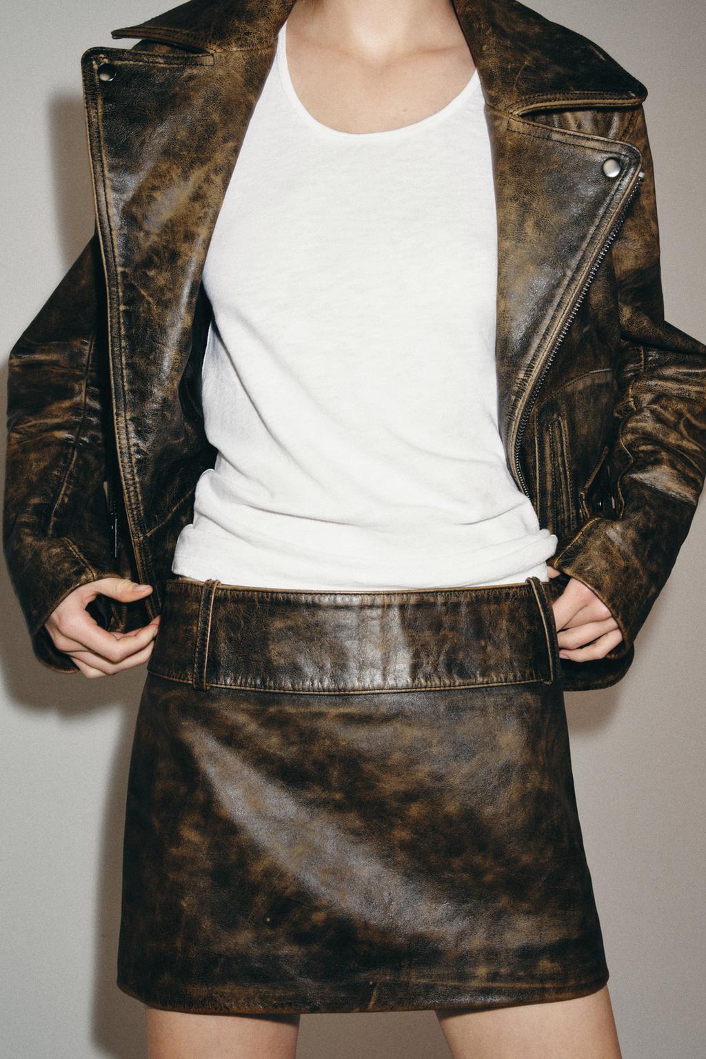 Короткая юбка из натуральной кожи коллекции zw limited edition