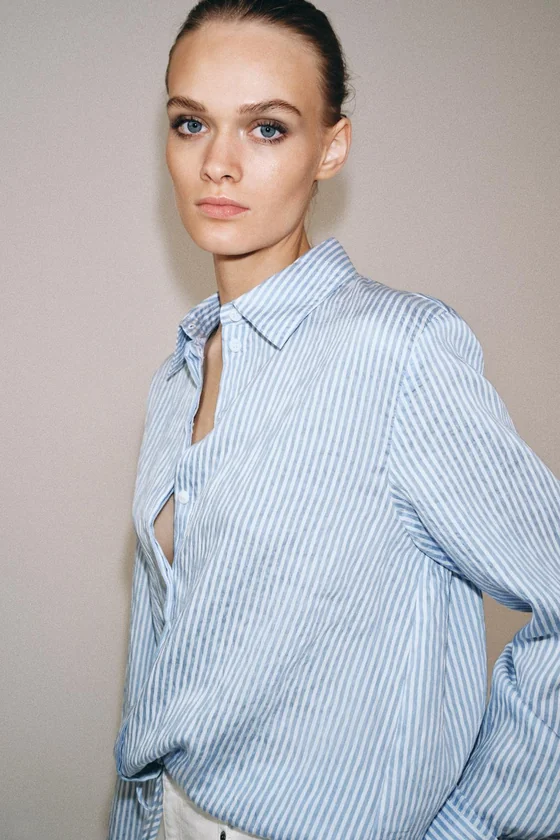 РУБАШКА В ПОЛОСКУ С ЗАВЯЗКАМИ — коллекция Zara «ZW»
