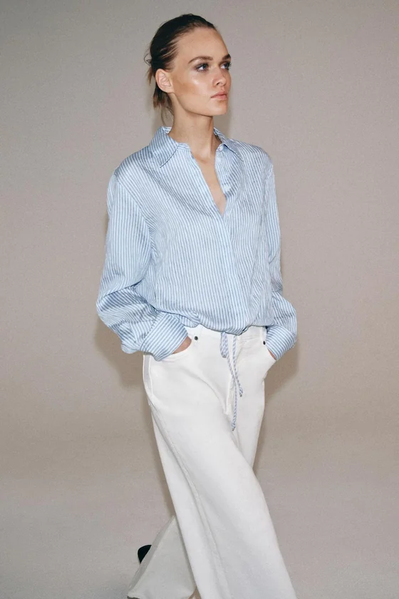РУБАШКА В ПОЛОСКУ С ЗАВЯЗКАМИ — коллекция Zara «ZW»