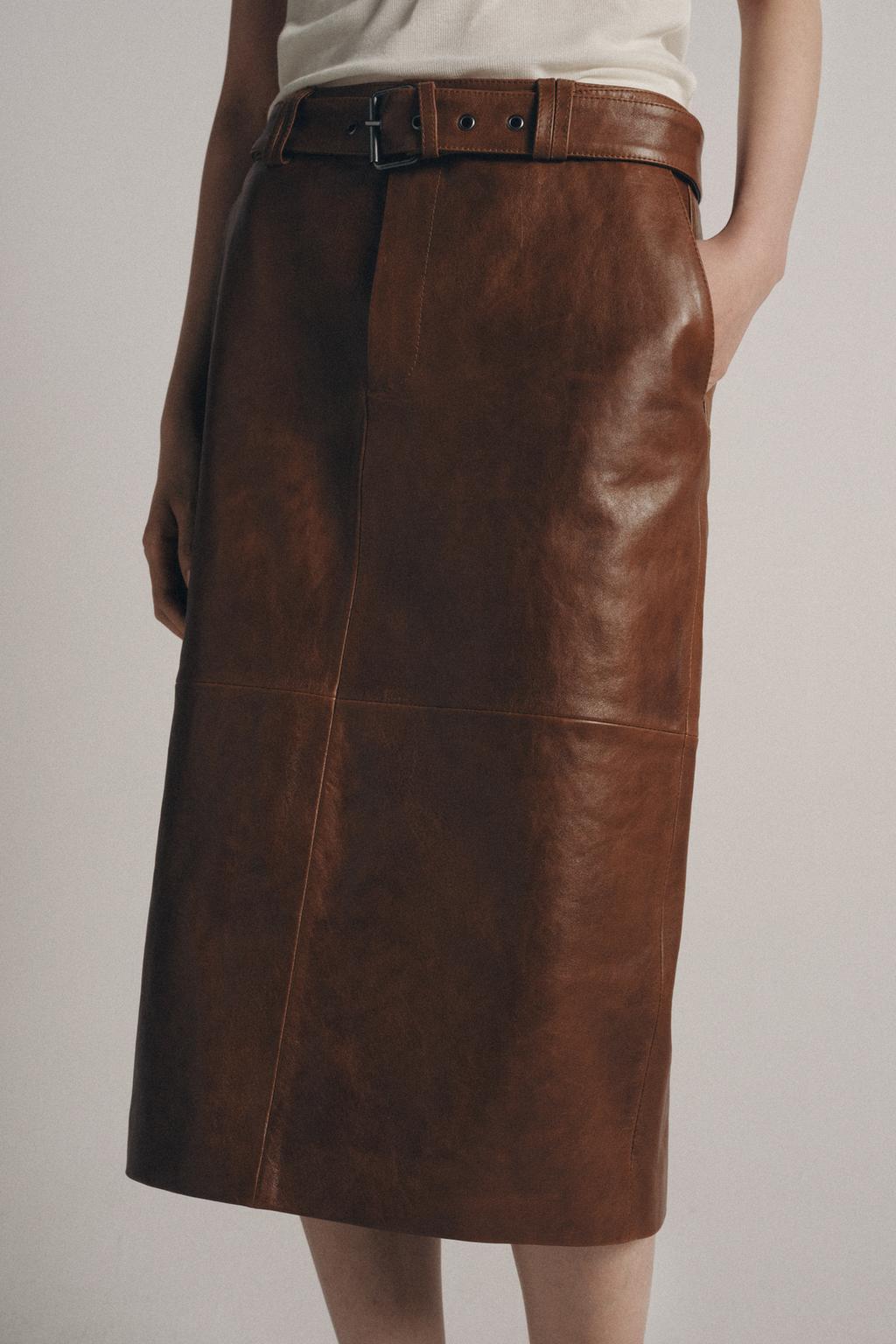 Прямая кожаная юбка zw collection limited edition
