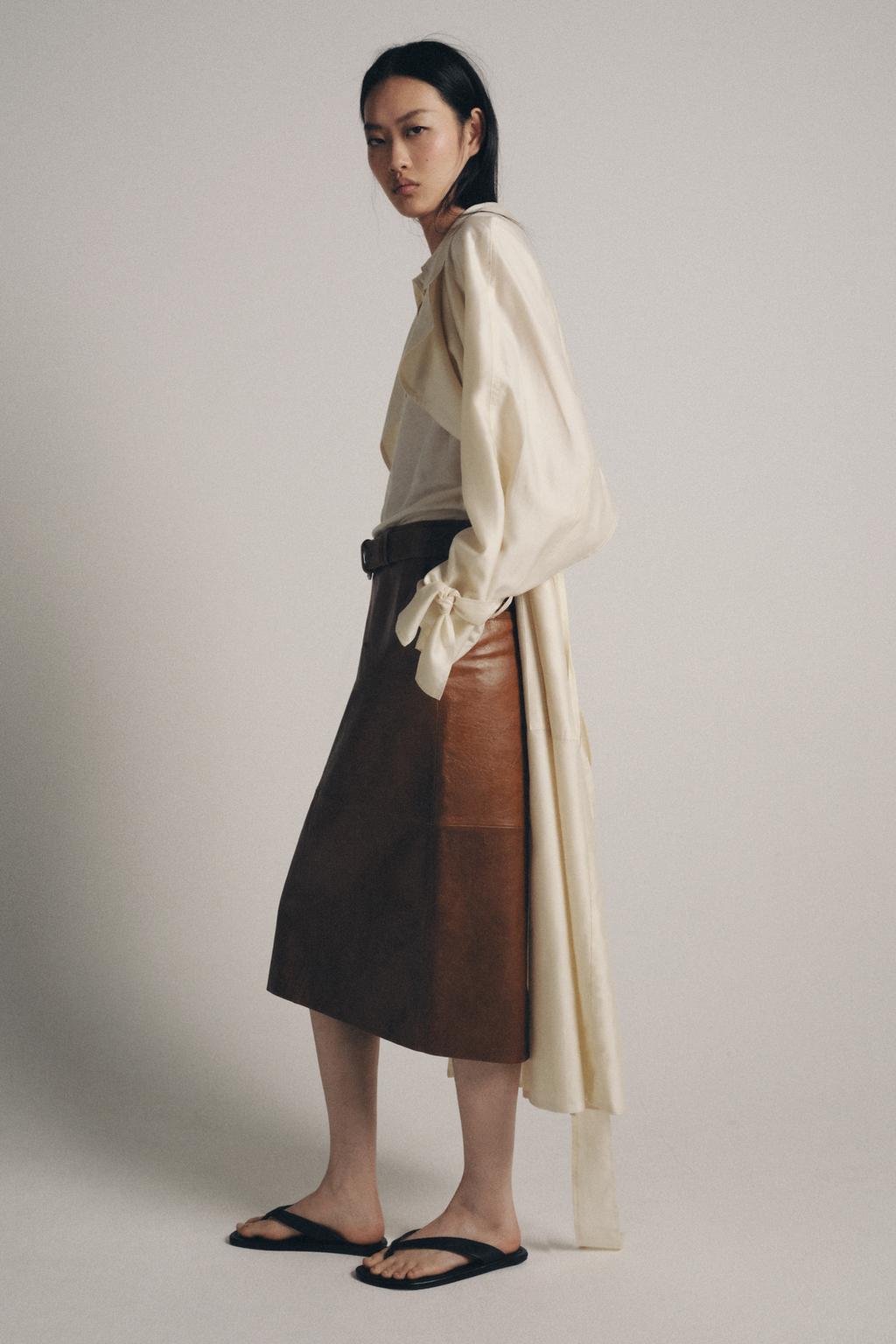 Прямая кожаная юбка zw collection limited edition