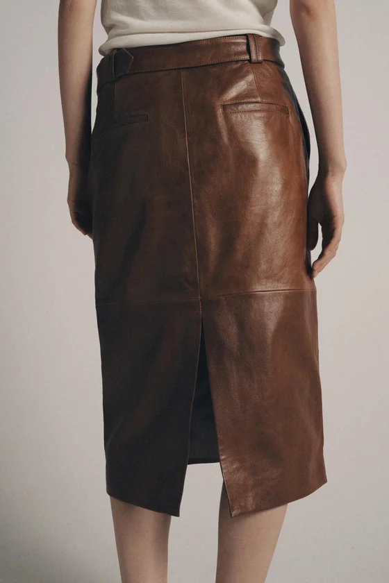 Прямая кожаная юбка Zara «ZW» Лимитированная коллекция