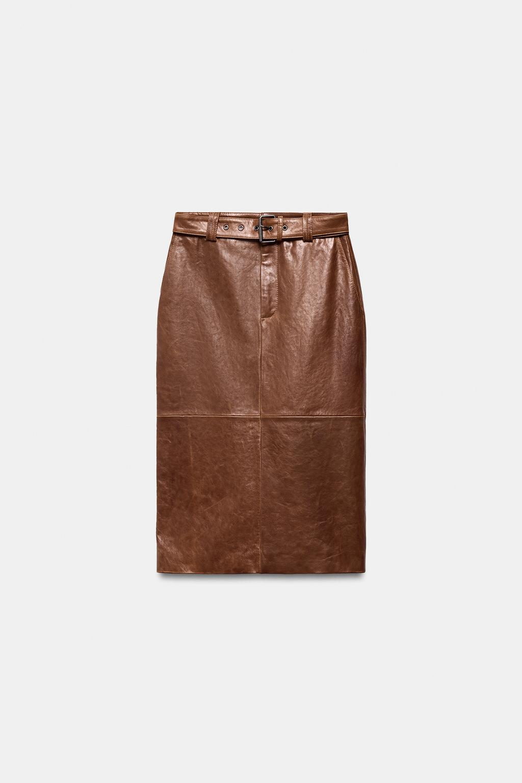 Прямая кожаная юбка zw collection limited edition