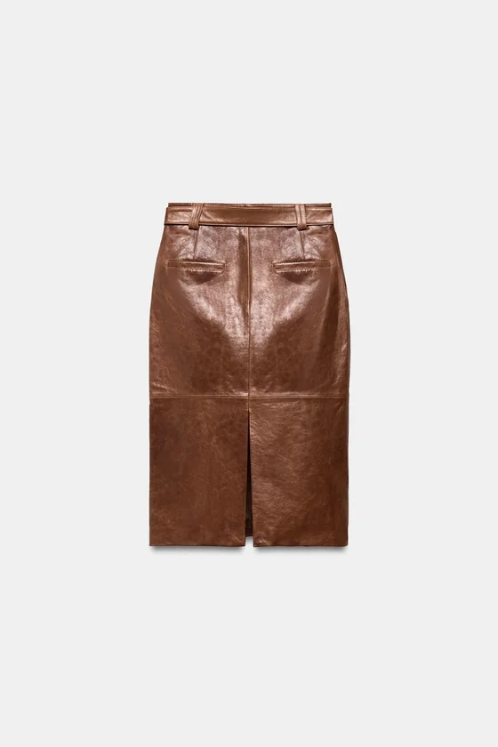 Прямая кожаная юбка Zara «ZW» Лимитированная коллекция