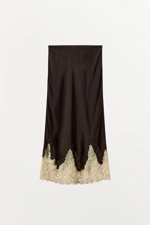 Юбка миди из 100% вискозы с вышивкой и кружевом- Заказать в России