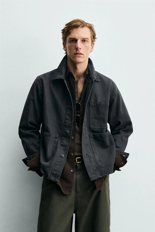 Куртка-рубашка свободного кроя с карманами- Заказать в России