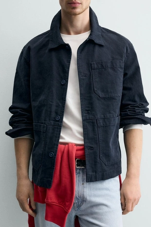 Куртка-рубашка свободного кроя из канваса с эффектом потертости- Заказать в России