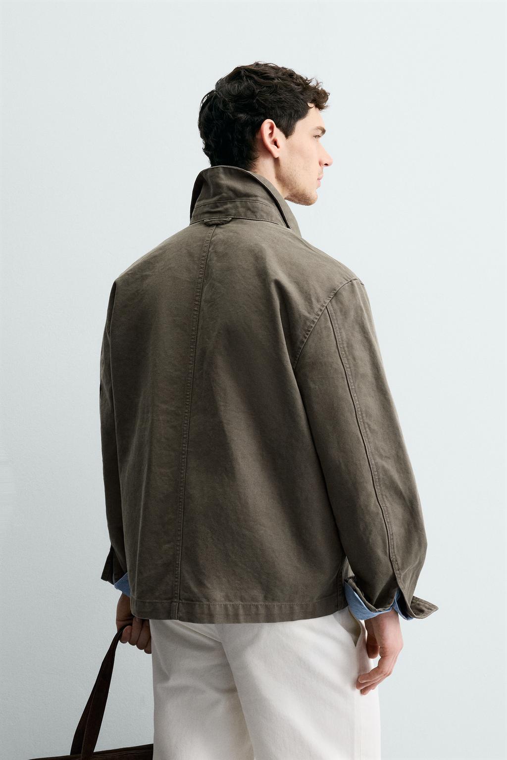 КУРТКА-РУБАШКА СВОБОДНОГО КРОЯ ИЗ ХЛОПКА С ЭФФЕКТОМ ПОТЕРТОСТИ