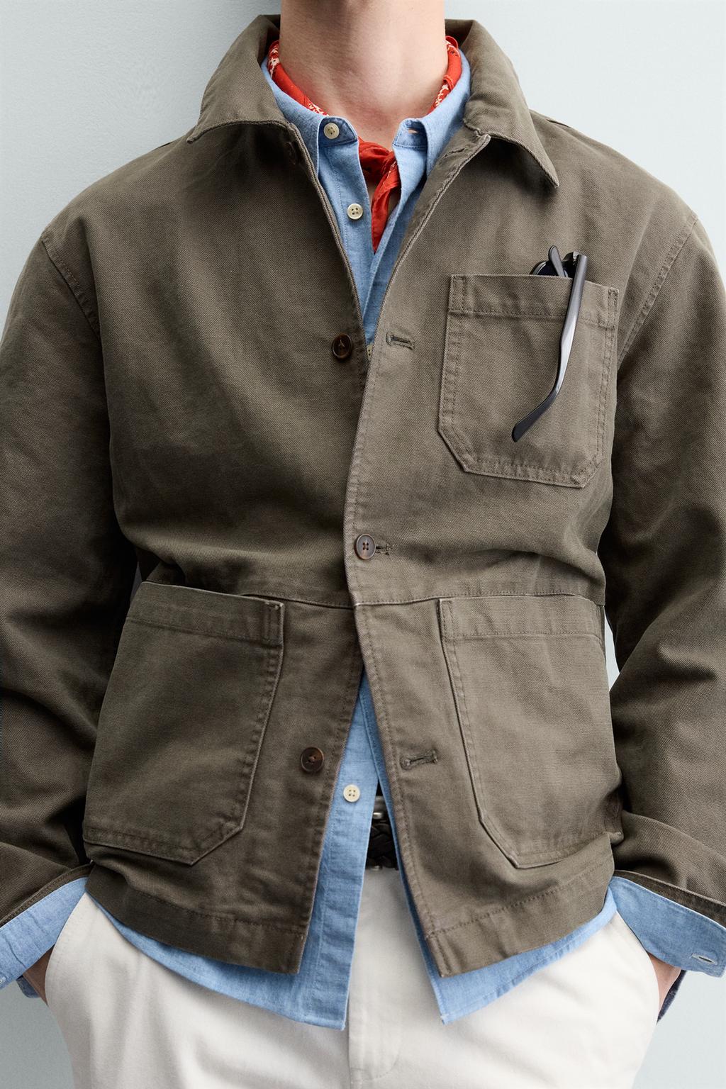 КУРТКА-РУБАШКА СВОБОДНОГО КРОЯ ИЗ ХЛОПКА С ЭФФЕКТОМ ПОТЕРТОСТИ