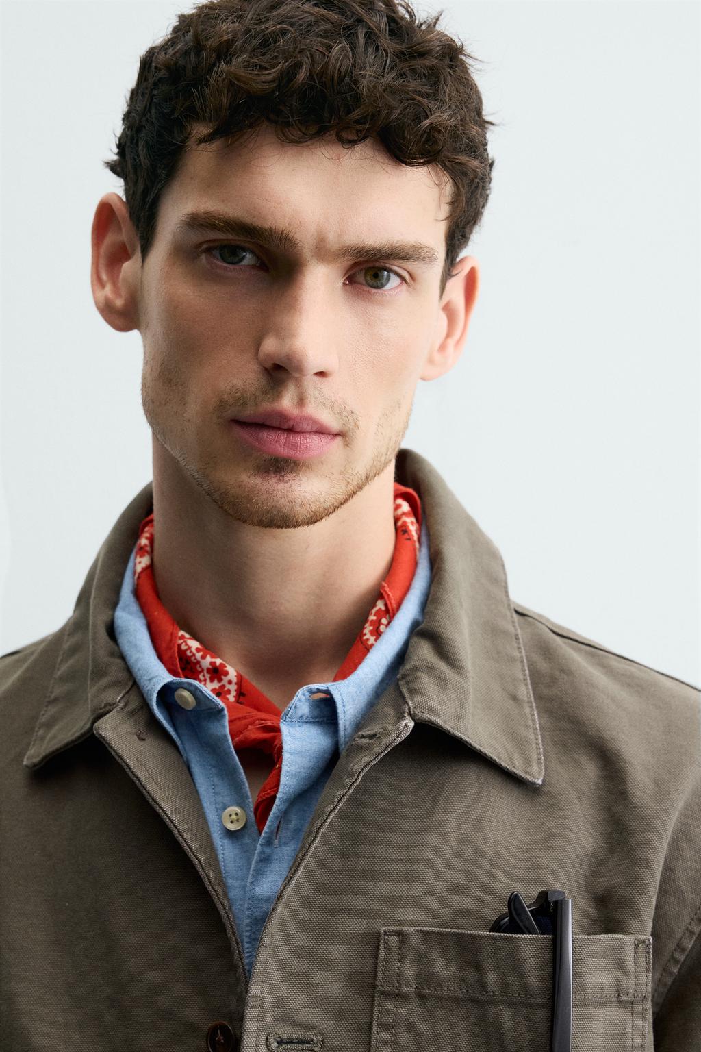 КУРТКА-РУБАШКА СВОБОДНОГО КРОЯ ИЗ ХЛОПКА С ЭФФЕКТОМ ПОТЕРТОСТИ