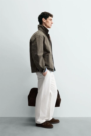 Куртка-рубашка свободного кроя из хлопка с эффектом потертости- Заказать в России