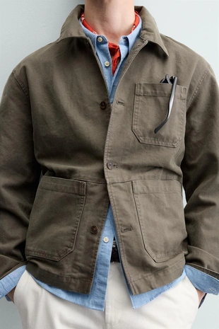 Куртка-рубашка свободного кроя из хлопка с эффектом потертости- Заказать в России
