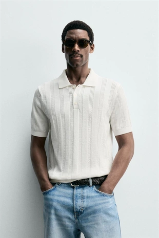 Поло из рельефного трикотажа
