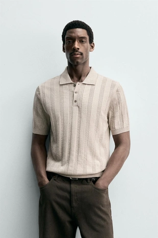 Поло из рельефного трикотажа