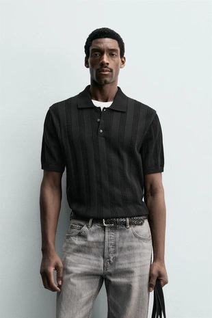 Поло из рельефного трикотажа