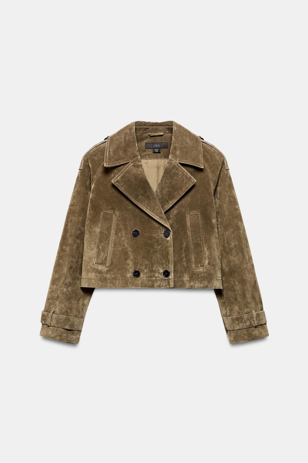 УКОРОЧЕННЫЙ ДВУБОРТНЫЙ ТРЕНЧ ИЗ 100% КОЖИ