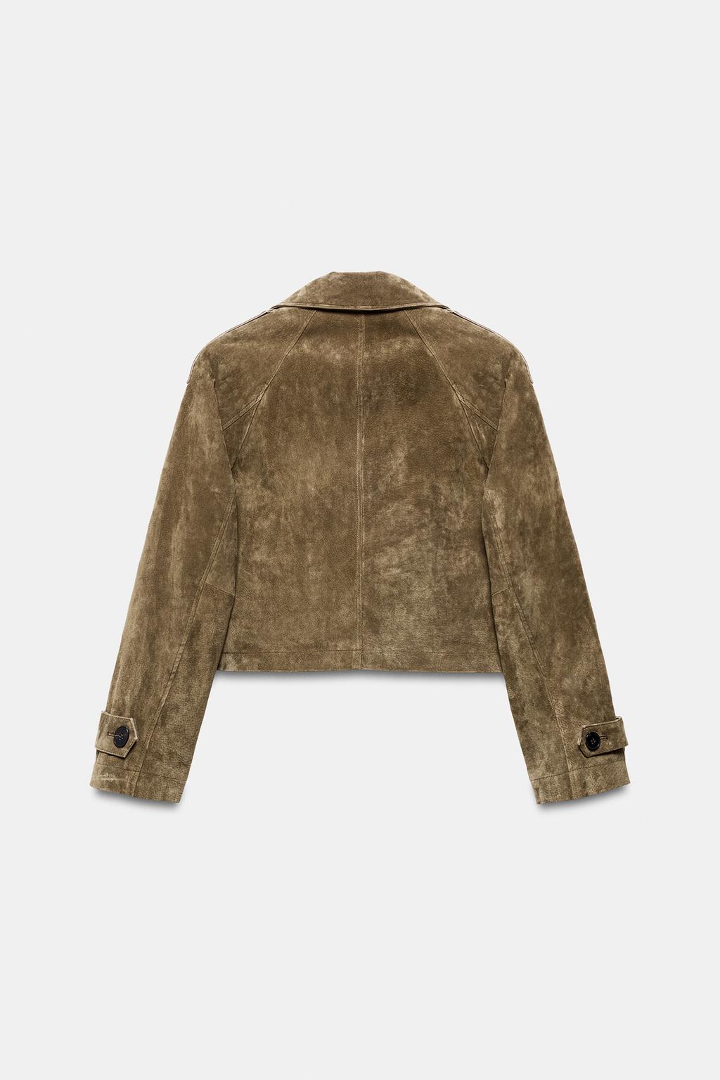 УКОРОЧЕННЫЙ ДВУБОРТНЫЙ ТРЕНЧ ИЗ 100% КОЖИ