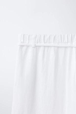 Брюки прямого кроя из смесового льна со шнурком- Заказать в России