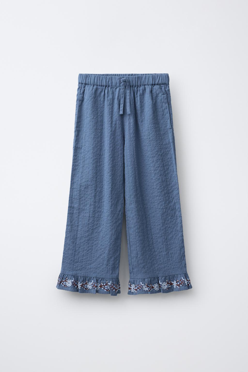 БРЮКИ-КЮЛОТЫ С ВЫШИВКОЙ И ЦВЕТОЧНЫМ ПРИНТОМ