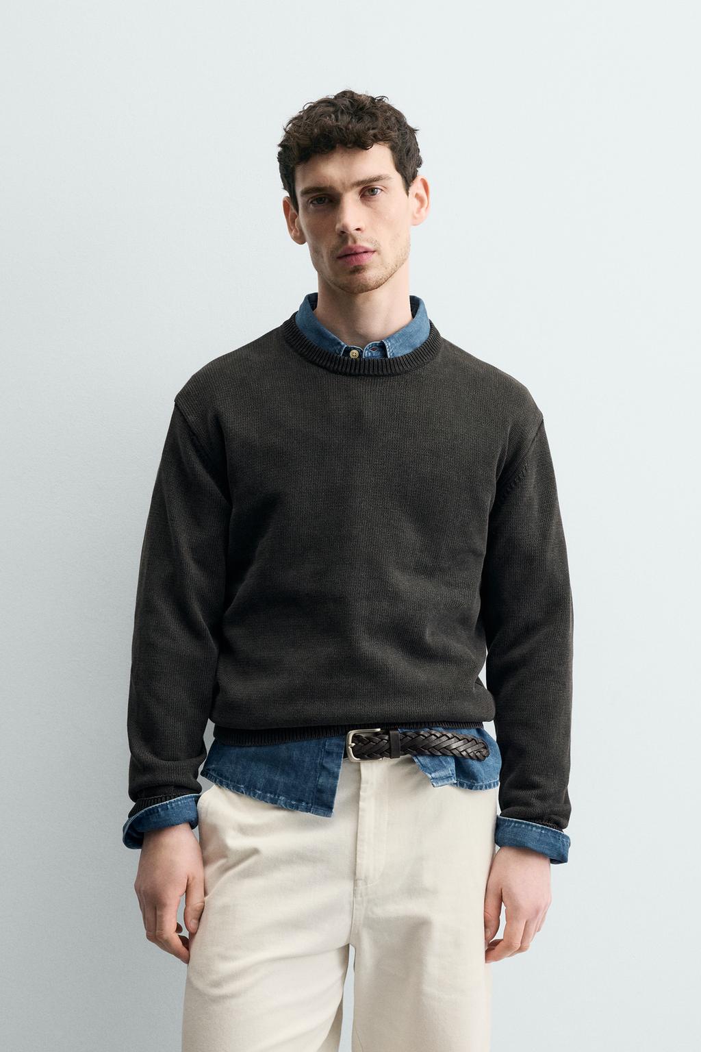 СВИТЕР ИЗ ХЛОПКА С ЭФФЕКТОМ ПОТЕРТОСТИ