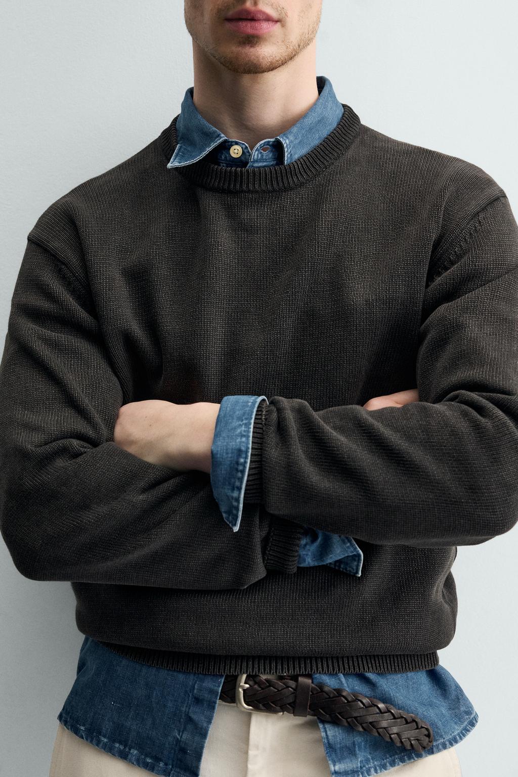 СВИТЕР ИЗ ХЛОПКА С ЭФФЕКТОМ ПОТЕРТОСТИ