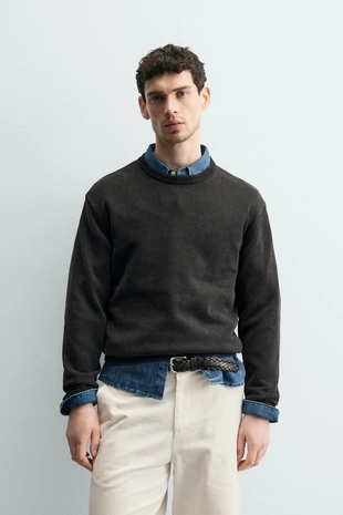 Свитер из хлопка с эффектом потертости- Заказать в России