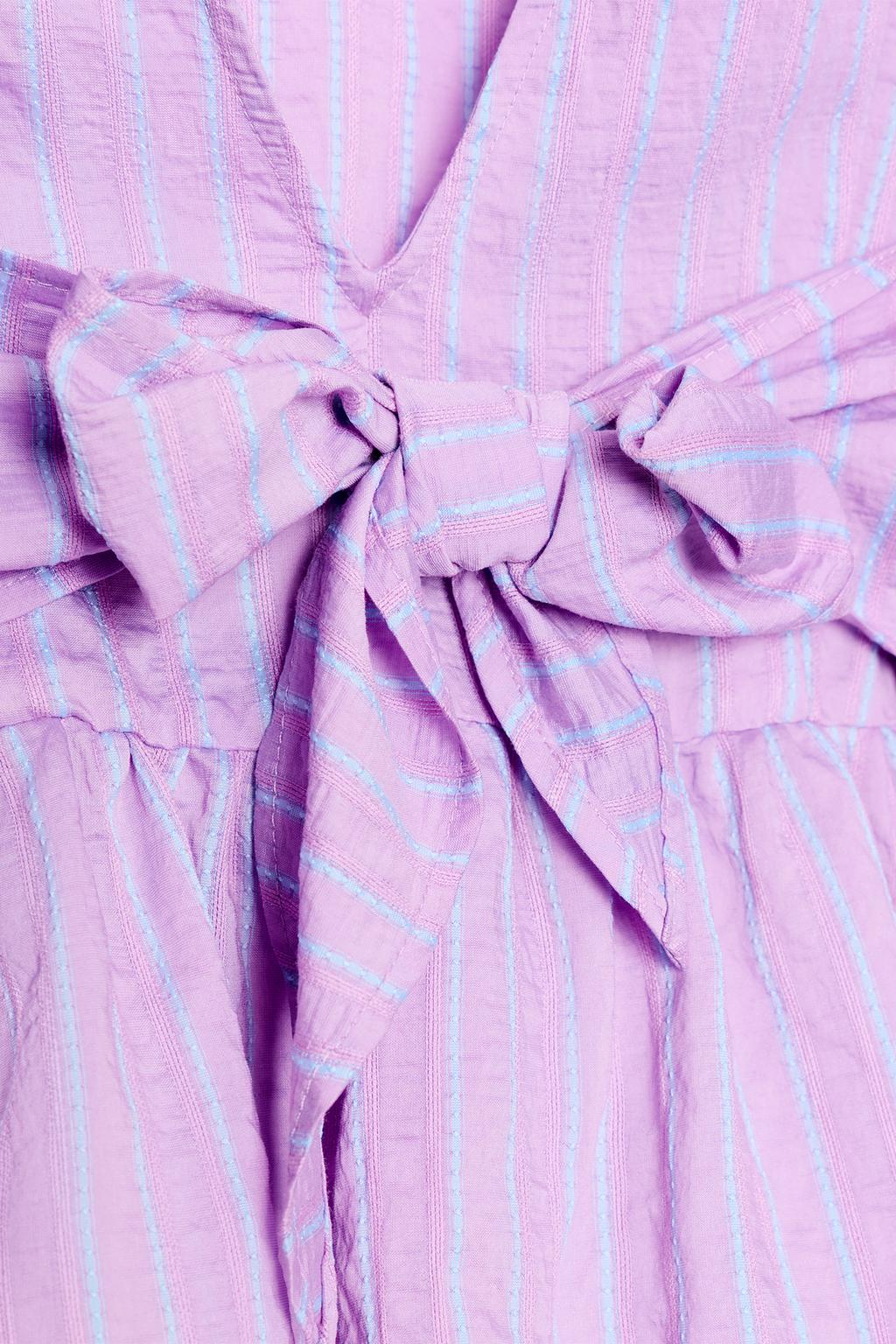 Блузка в полоску с рукавами-фонариками и бантом