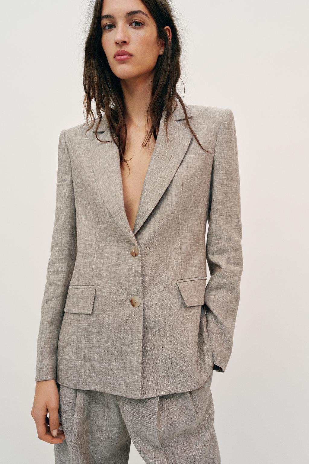 БЛЕЙЗЕР ИЗ 100% ЛЬНА С ПОДПЛЕЧНИКАМИ