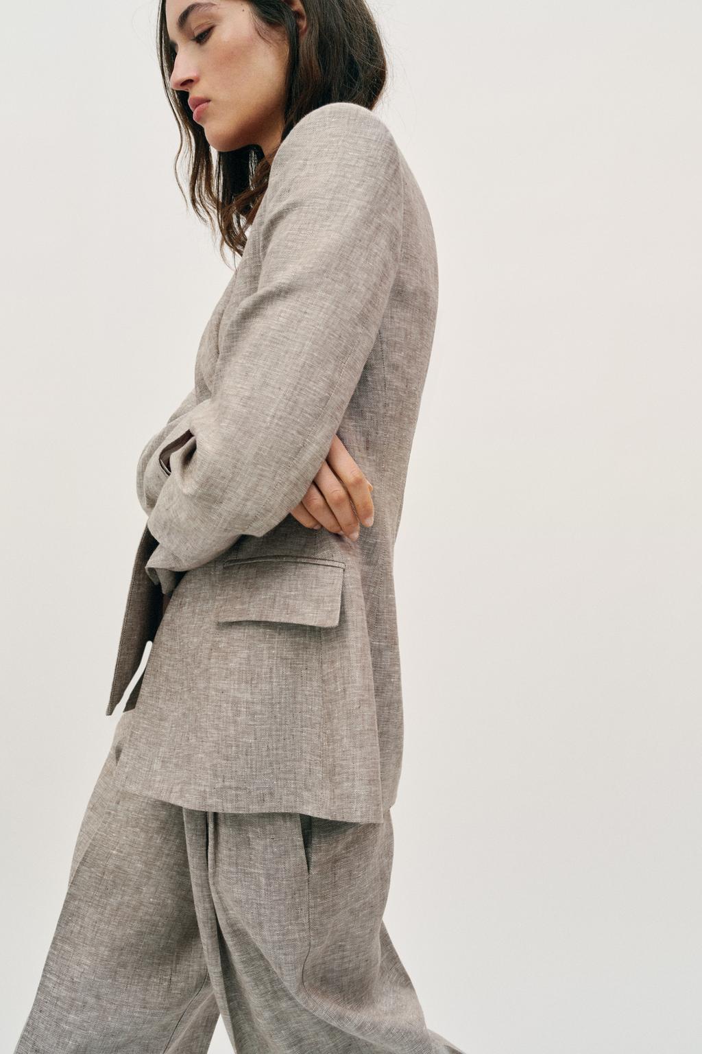 БЛЕЙЗЕР ИЗ 100% ЛЬНА С ПОДПЛЕЧНИКАМИ