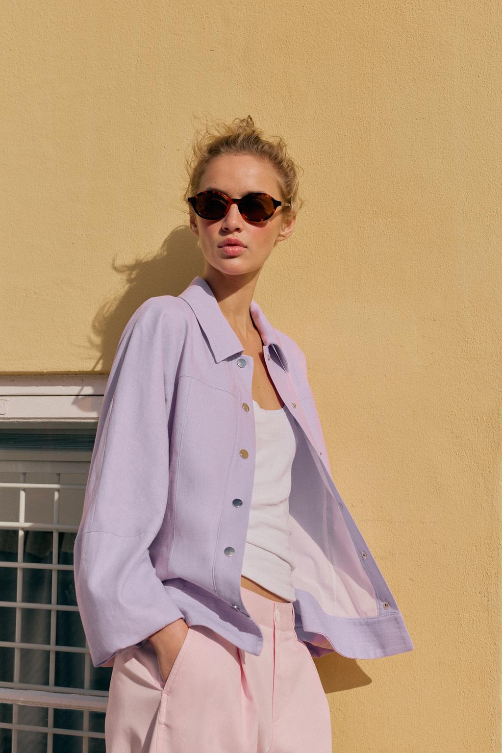 КУРТКА ИЗ ЛЬНА С ОБЪЕМНЫМИ РУКАВАМИ