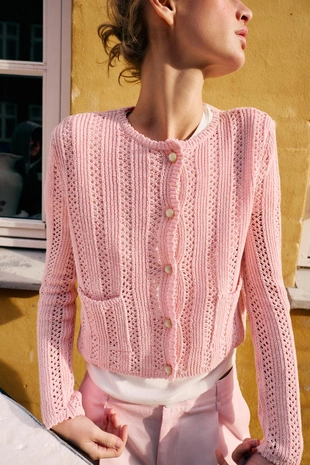 Вязаный кардиган с узором Pointelle- Заказать в России