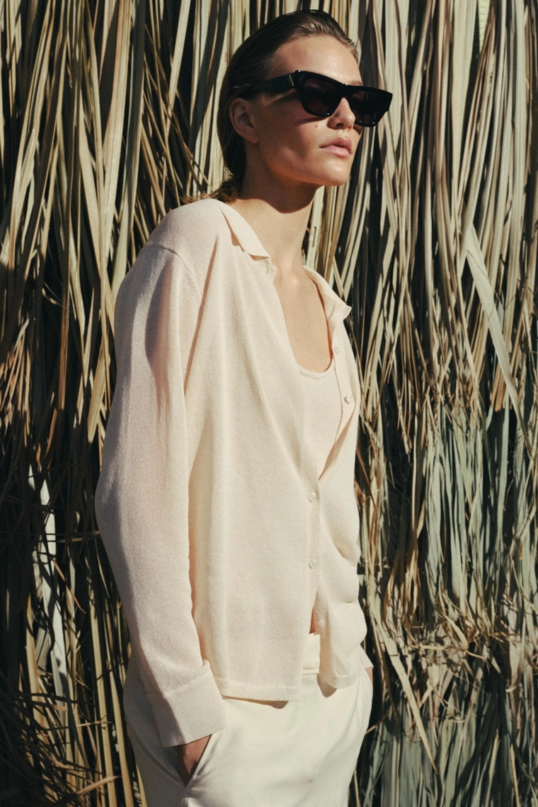 Кардиган с вязаной поло и внутренним топом