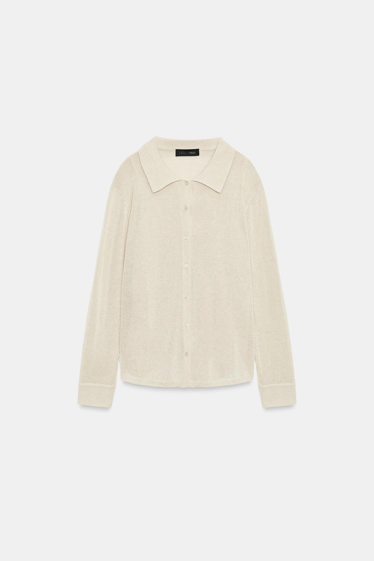 Кардиган с вязаной поло и внутренним топом