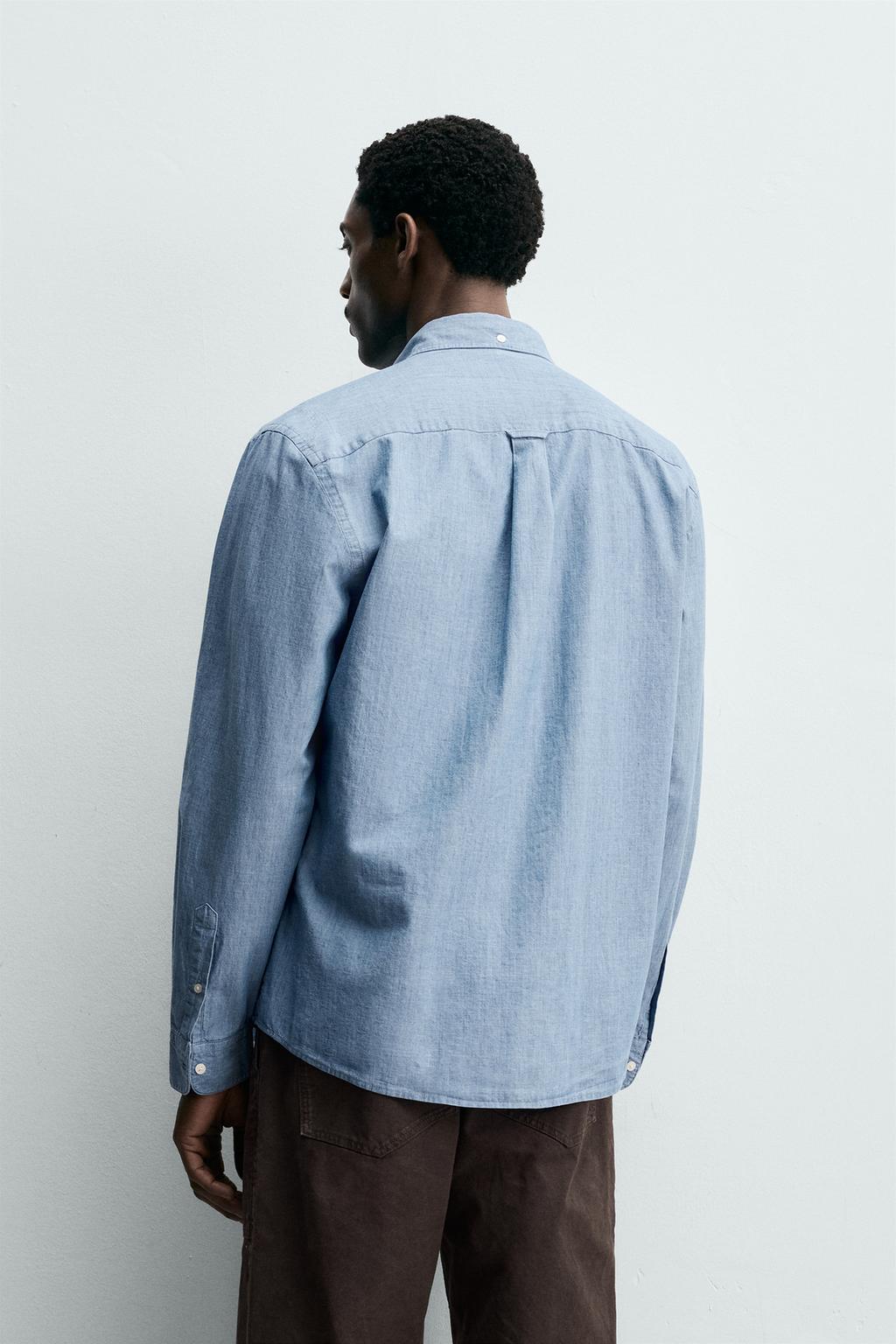 РУБАШКА КЛАССИЧЕСКОГО КРОЯ ИЗ ХЛОПКА В СТИЛЕ ШАМБРИ