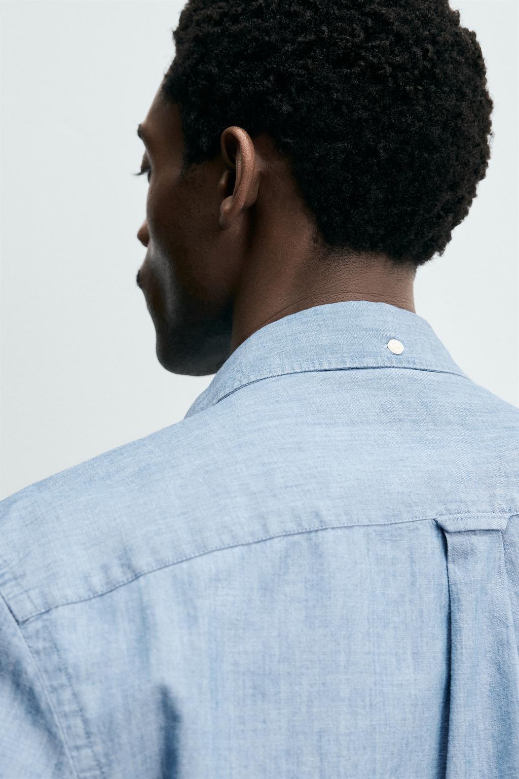 РУБАШКА КЛАССИЧЕСКОГО КРОЯ ИЗ ХЛОПКА В СТИЛЕ ШАМБРИ