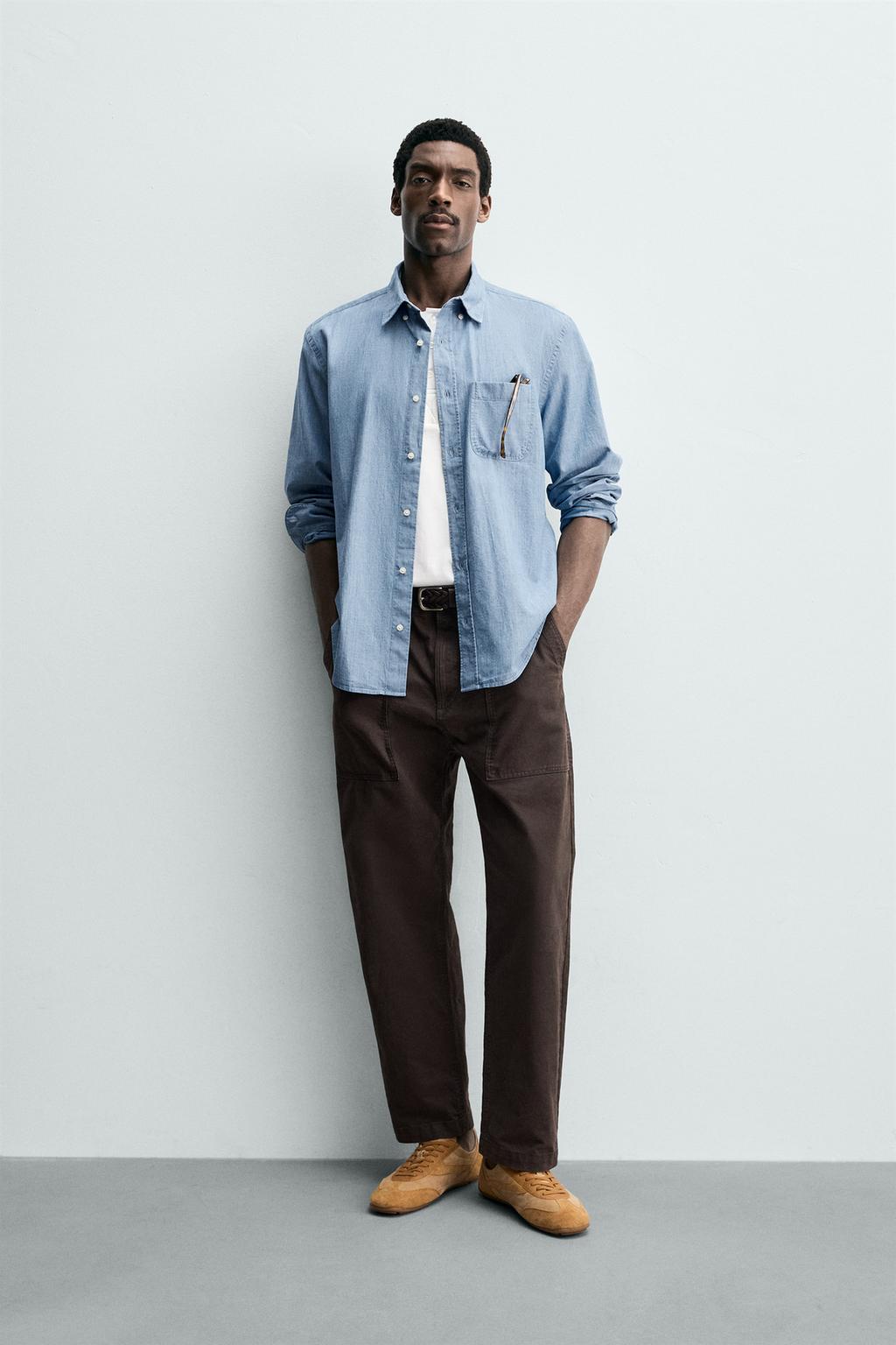 РУБАШКА КЛАССИЧЕСКОГО КРОЯ ИЗ ХЛОПКА В СТИЛЕ ШАМБРИ