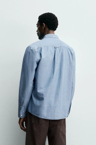 Рубашка классического кроя из хлопка в стиле шамбри- Заказать в России